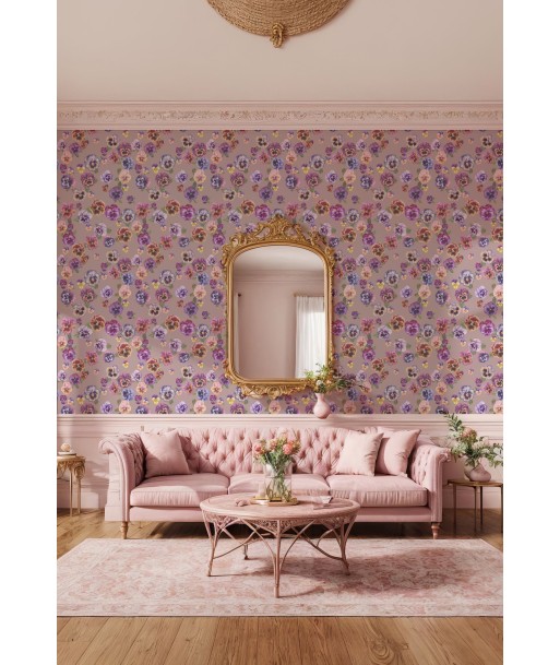 Papier Peint PLETHORA OF PANSIES Bruised Pink 50-70% off 