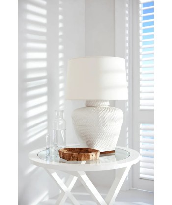 Lampe Isla Céramique Cuir Blanc Comparez plus de prix